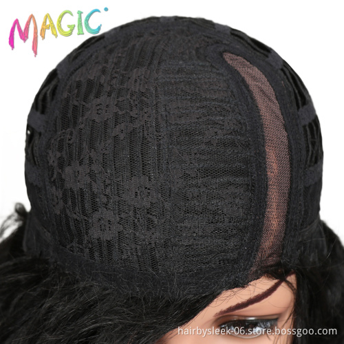 Magic Hair Short Loose Wavy Bob Wigs 12"inch Black Synthetic Front Lace Wigs For African American Women High Temperature Fiber